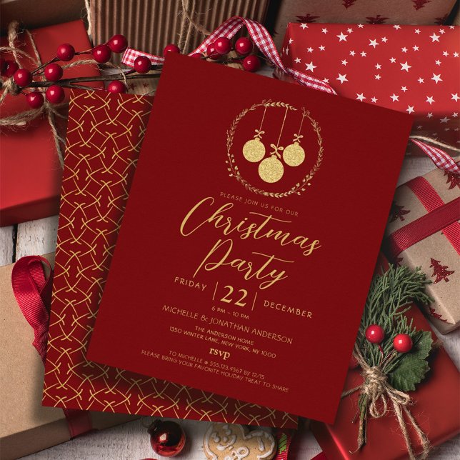 Budget Maroon Gold Glitter Christmas Invitation Flyer (Budget Maroon Gold Glitter Christmas Invitation Flyer)