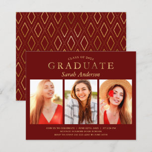 Budget Maroon Gold Photo Graduation Invitation