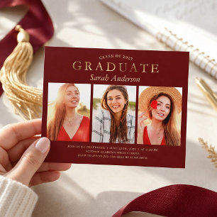 Budget Maroon Gold Photo Graduation Invitation
