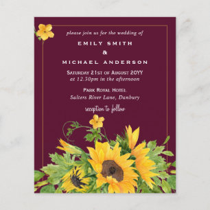 Budget Maroon Yellow Sunflowers Wedding Invites