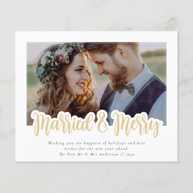 Budget Married and Merry Photo Holiday Card (Front)