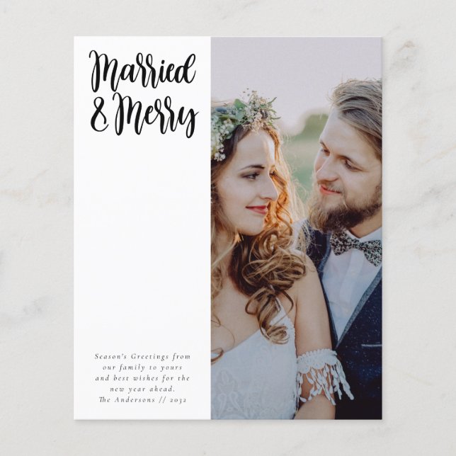 Budget Married & Merry Simple Photo Holiday Card (Front)