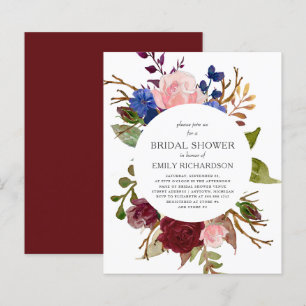 Budget Marsala Floral Bridal Shower Invitation