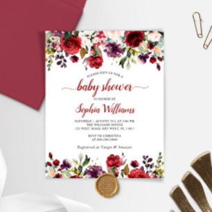 Budget Marsala & Pink Rose Baby Shower Invitation