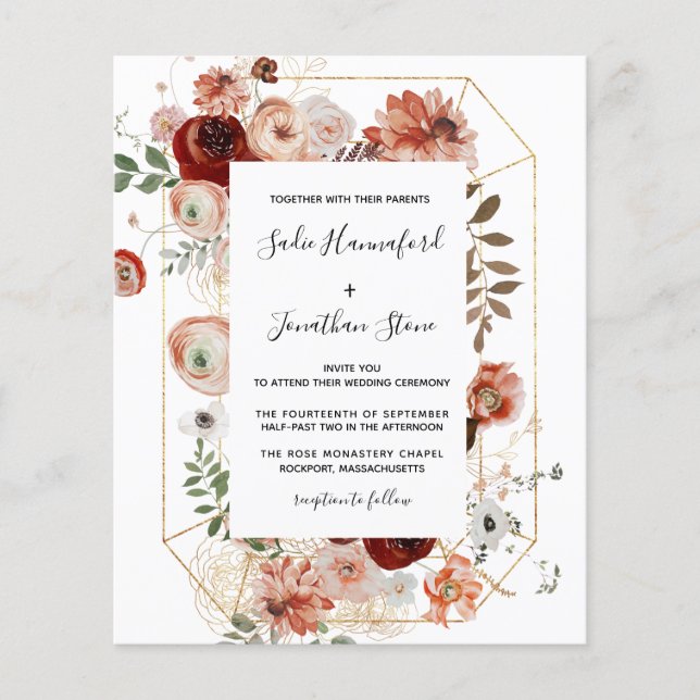 Budget Marsala Pink Terracotta Floral Wedding (Front)