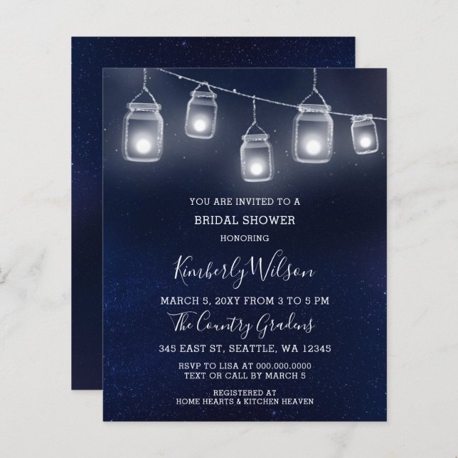 Budget Mason Jars Bridal Shower Invitation (Front/Back)