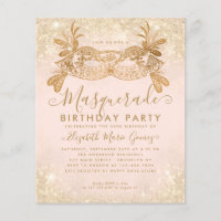 Budget Masquerade Blush Pink Gold Glitter Birthday