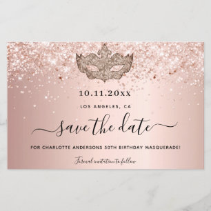 Budget masquerade party rose gold save the date