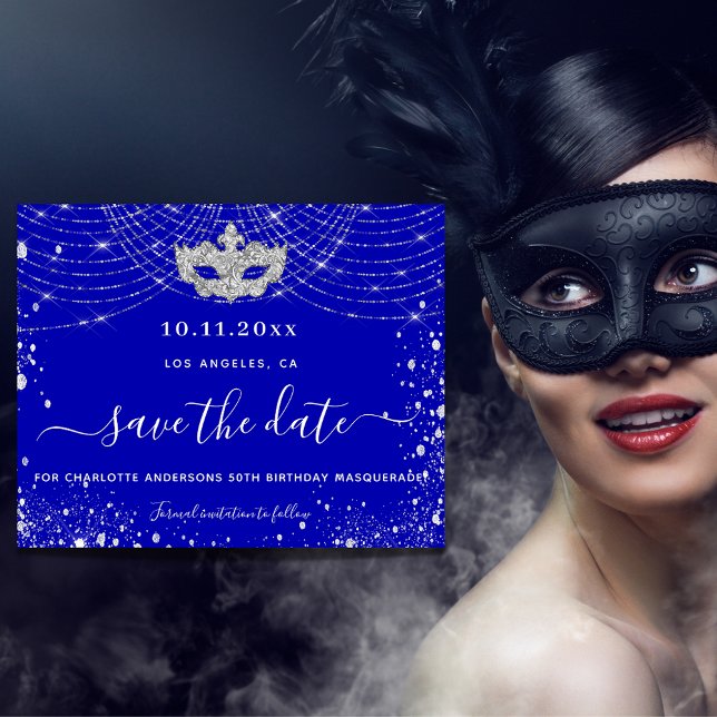 Budget masquerade royal blue save the date (Creator Uploaded)