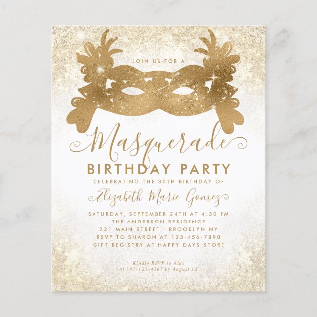 Budget Masquerade White Gold Glitter Dust Birthday (Front)
