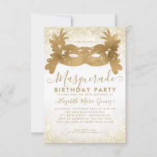 Budget Masquerade White Gold Glitter Dust Birthday Card