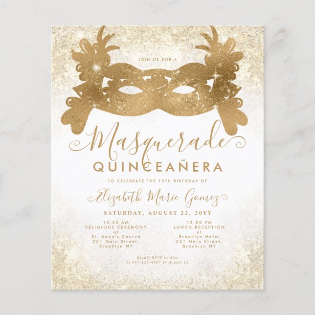 Budget Masquerade White Gold Glitter Quinceanera (Front)