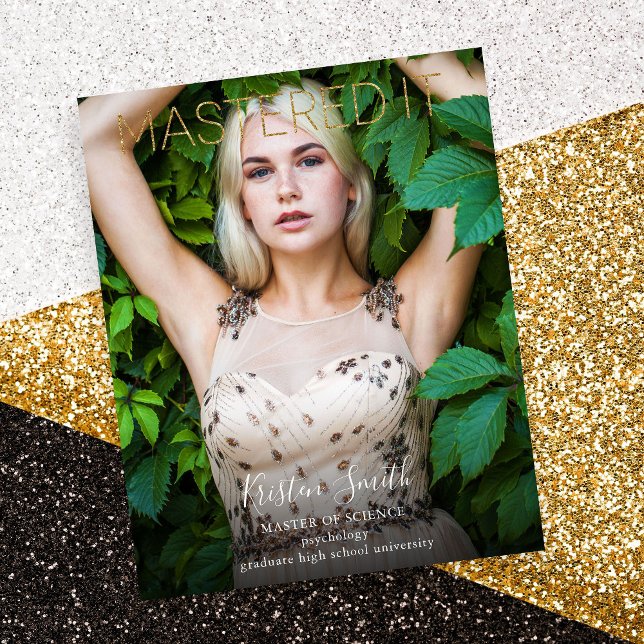 Budget Mastered It Gold Graduate Photo Announcemen Flyer (Creator Uploaded)