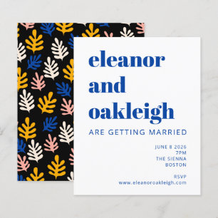 Budget Matisse Botanical Blue Black Wedding Invite