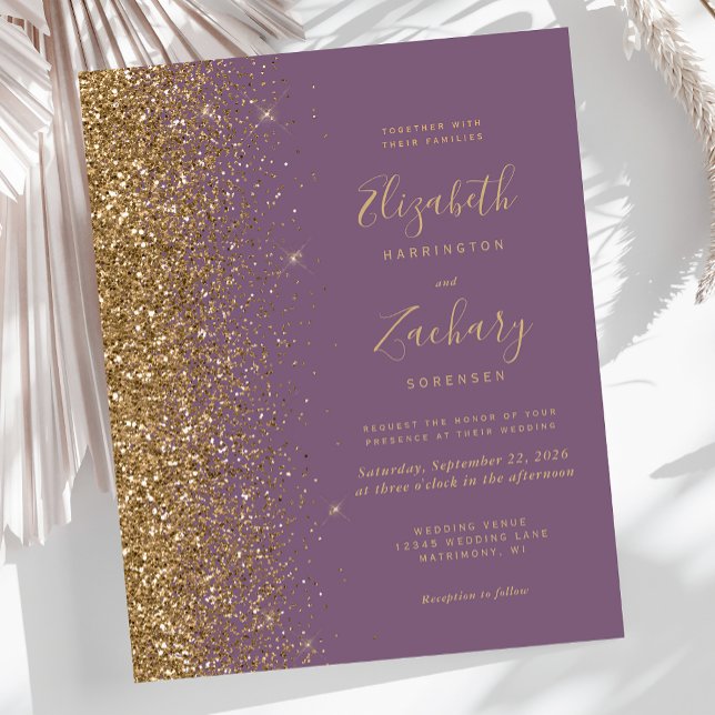 Budget Mauve Gold Faux Glitter Wedding Invitation (Creator Uploaded)
