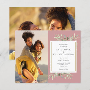 Budget Mauve Greenery Photos Wedding Invitation