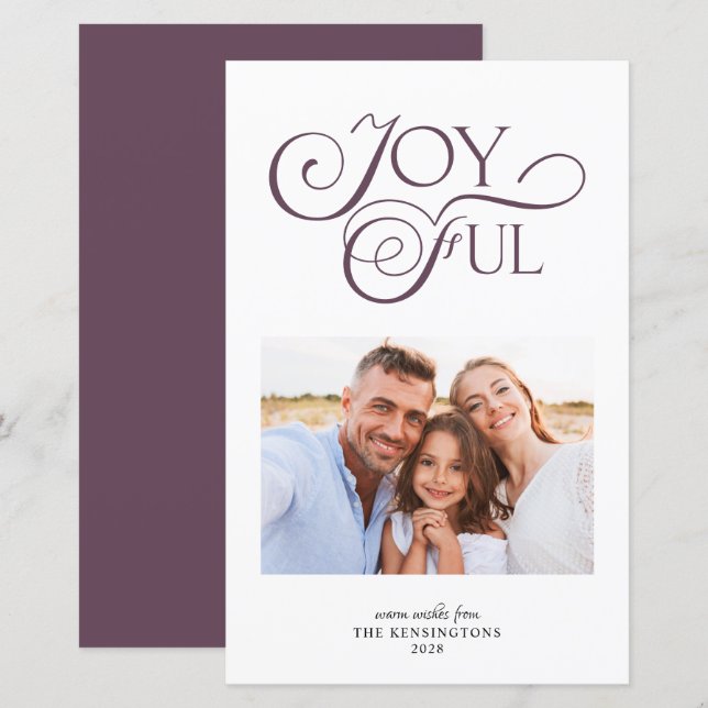 Budget Mauve Purple Joyful Christmas Holiday Photo (Front/Back)