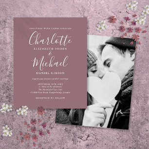 Budget Mauve Script Photo Wedding Invitation