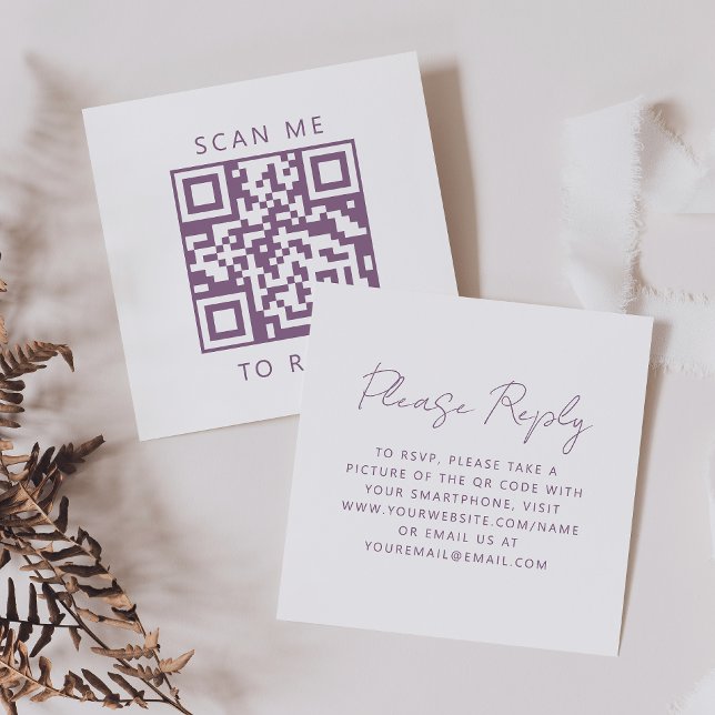 Budget Mauve Script Wedding QR Code RSVP Enclosure Card (Creator Uploaded)