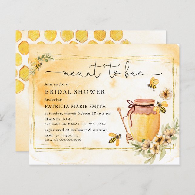 Budget Meant To Bee Honeybee Floral Bridal Shower (Front/Back)