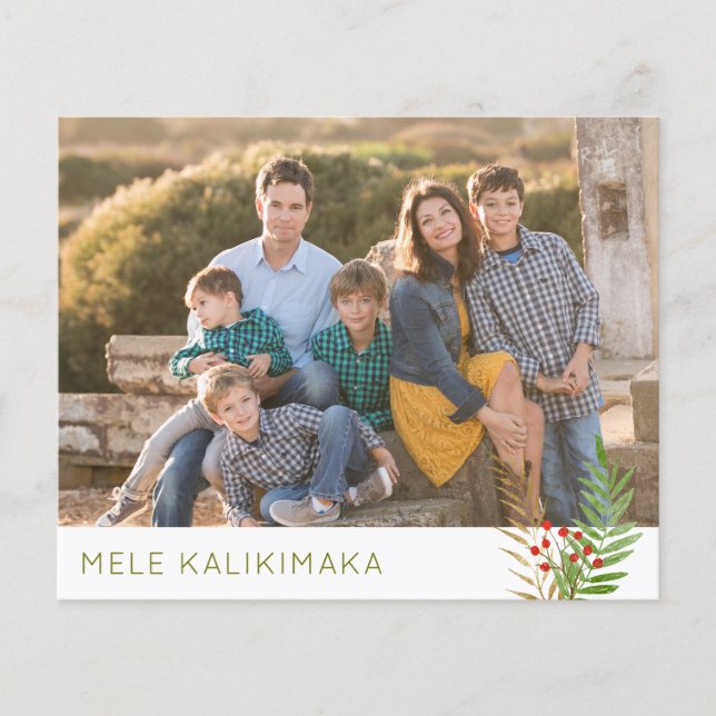 Budget MELE KALIKIMAKA Leaves Holiday 3 Photo Card (Front)