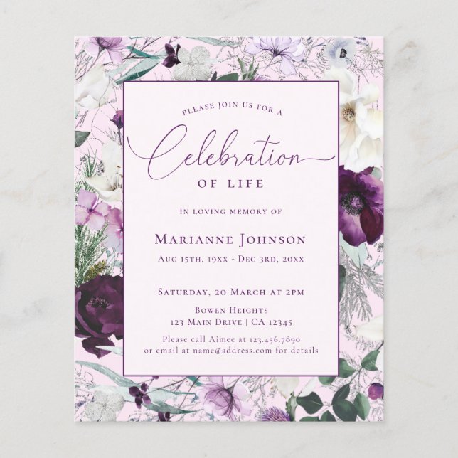 Budget Memorial Pink Floral Celebration of Life Flyer (Front)