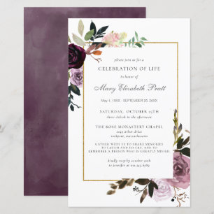 Budget Memorial Service Purple Floral Invitation