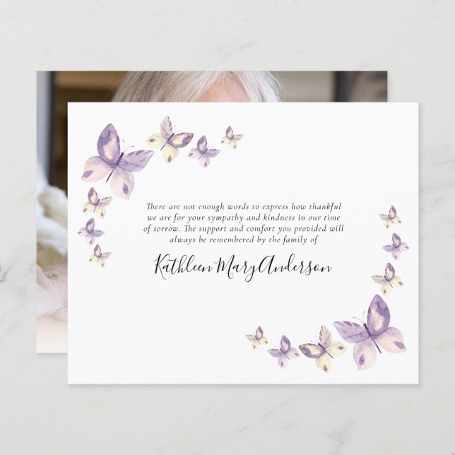 Budget Memorial Thank You Card | Butterflies (Front/Back)