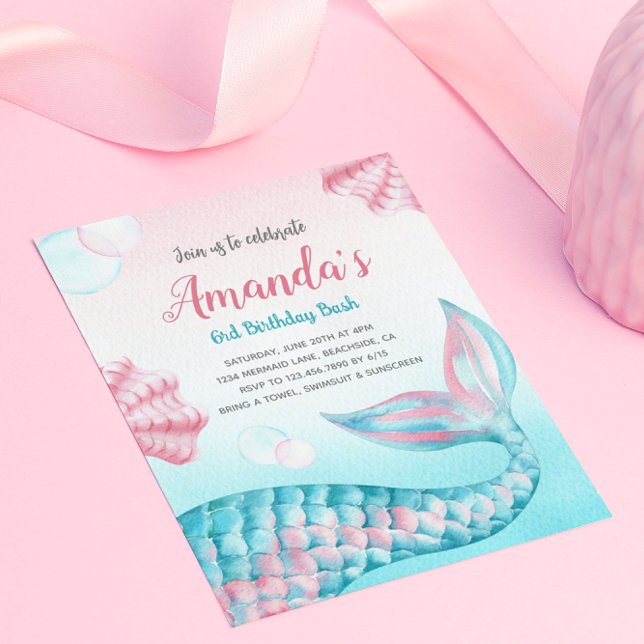 Budget Mermaid watercolor Birthday Invitation (Creator Uploaded)