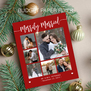 Budget Merrily Married newlywed photo holiday card