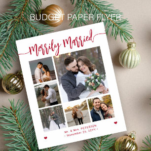 Budget Merrily Married newlywed photo holiday card