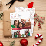Budget Merry & Bright 3 Photo Collage Christmas<br><div class="desc">🌟 Capture the essence of joy with our "Merry and Bright" minimalist typography budget holiday card. Vibrant, colourful hues typography at the top and a delightful 3-photo collage, perfect for showcasing your family's cherished moments. Your family name elegantly scripted beneath. Flip it over for a simple, yet captivating, colourful plaid...</div>