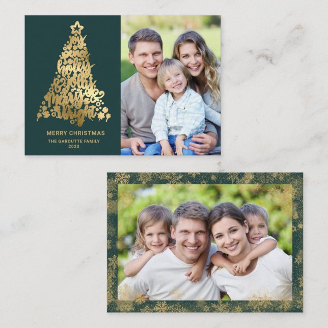 Budget Merry Christmas 2 Photo Gold Card (Front/Back)