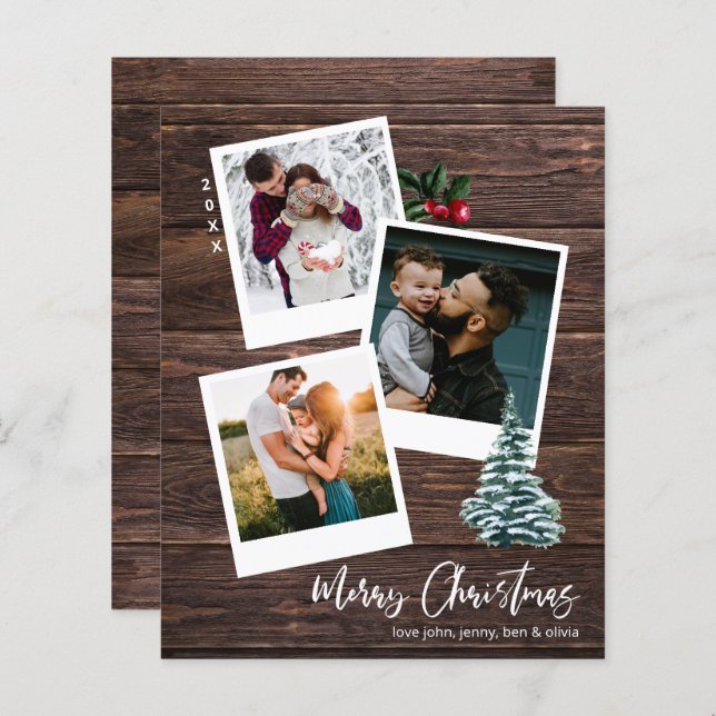Budget Merry Christmas 3 Instant Photo Rustic (Front/Back)
