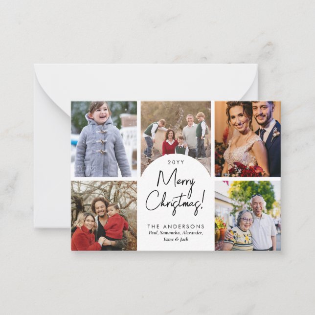 Budget Merry Christmas Arch 5 Family Photo Holiday Card (Front)
