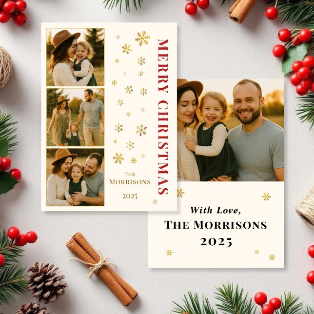 Budget Merry Christmas Family Photo Snowflake  Holiday Card (Creator Uploaded)
