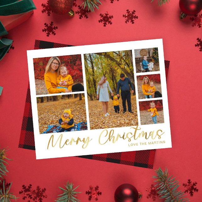 Budget Merry Christmas Gold 6 Photo Buffalo Check Flyer (Creator Uploaded)