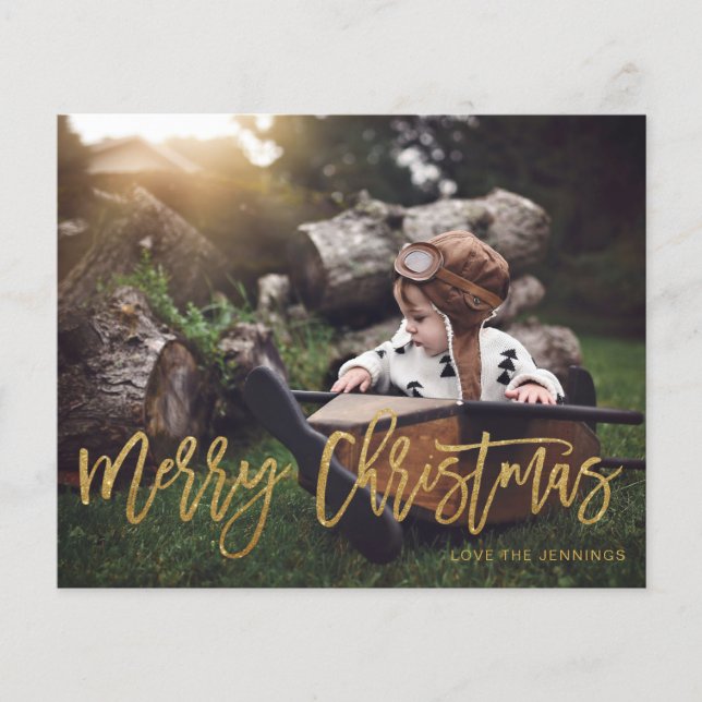 Budget Merry Christmas Gold Glitter Script Photo Flyer (Front)