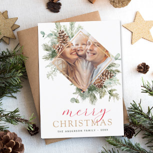 Budget Merry Christmas Gold Greenery Photo Holiday Flyer
