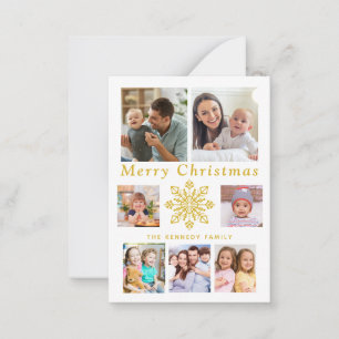 Budget Merry Christmas Gold Snowflake 7 Photo   Card