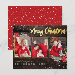 Budget Merry Christmas Gold Wood 3 Photo Collage