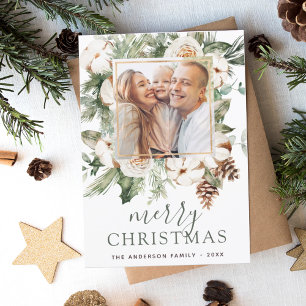 Budget Merry Christmas Greenery Photo Holiday Card