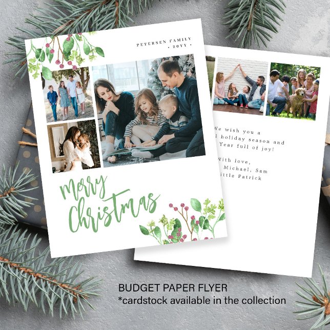 Budget Merry Christmas greenery photo Holiday Card (Creator Uploaded)