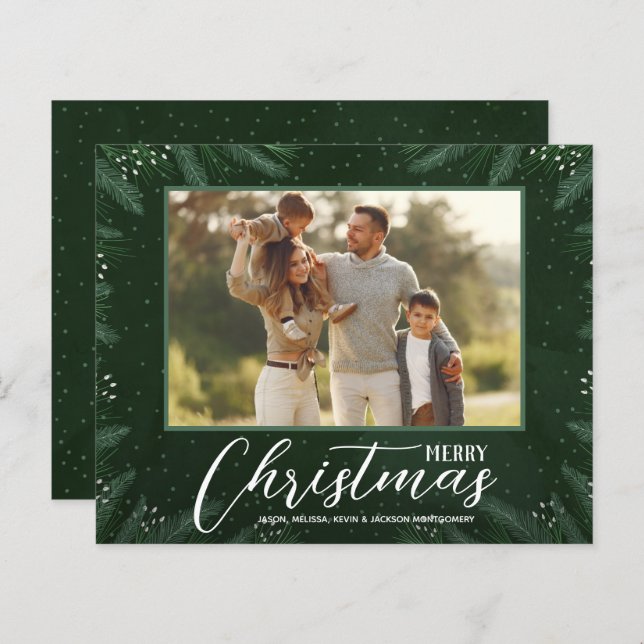 Budget Merry Christmas Greenery Photo Holiday Card (Front/Back)
