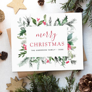 Budget Merry Christmas Greenery Red Holiday Card