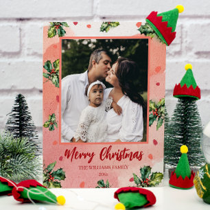 Budget Merry Christmas Holiday Photo Card Holly