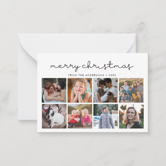 Budget Merry Christmas Minimalist 8 Photo Holiday Card (Front)