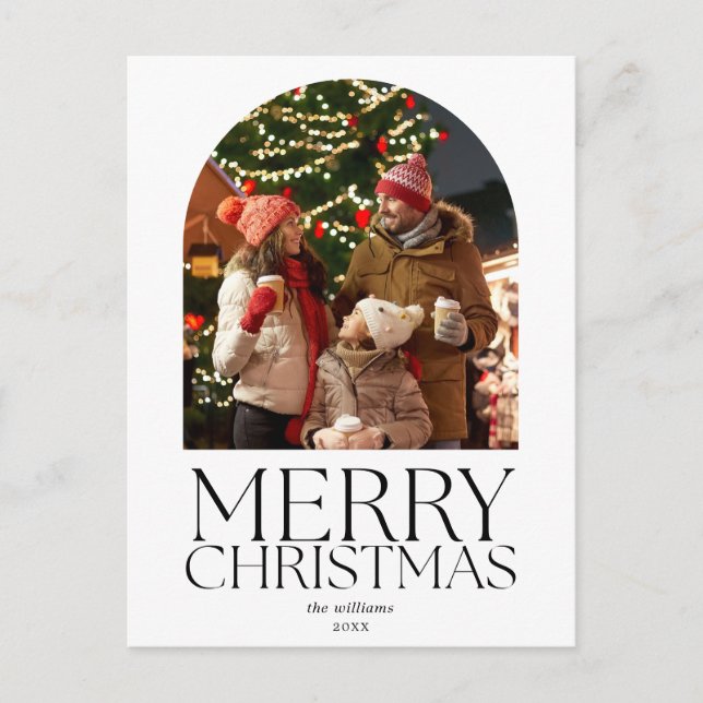 Budget Merry Christmas Modern Minimalist Photo Holiday Postcard (Front)