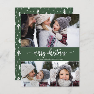 Budget Merry Christmas Modern Three Photos Card