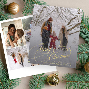 Budget Merry Christmas multi photo Holiday Card
